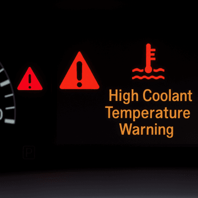 2005 Prius dashboard with red triangle and overheating warning